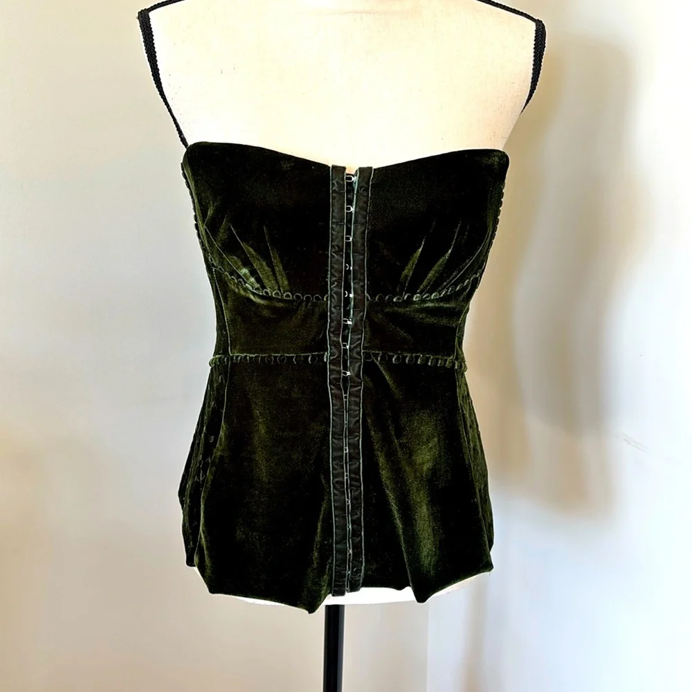 Byron Lars Dark Green Velvet Top - Picture 3 of 10
